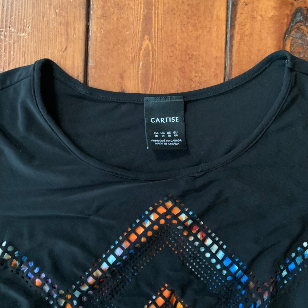 Cartise US 14 Black Stretchy Short Sleeve Women's Multicolor Lined Dress EUC - Picture 4 of 10